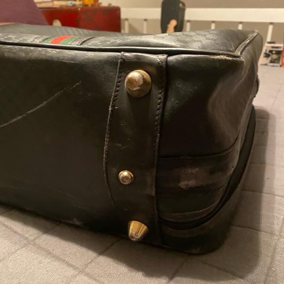 GUCCI VINTAGE 1980s Monogram Pattern 30” Suitcases Navy Leather/Coated Canvass - Picture 6 of 16